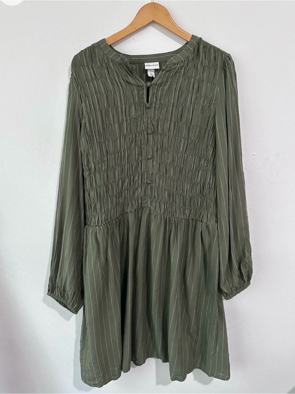 Ava & Viv Olive Green Smocked Mini Dress size 2X. Brand new with tags